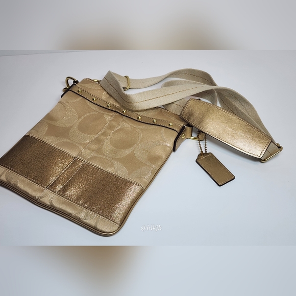 Coach Gold Metallic Signature C Crossbody *Cream/Gold* EUC - Picture 8 of 15
